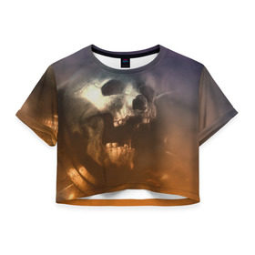 Женская футболка 3D укороченная с принтом Doom в Тюмени, 100% полиэстер | круглая горловина, длина футболки до линии талии, рукава с отворотами | doom | skull | slayer | палач | скелет | череп
