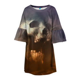 Детское платье 3D с принтом Doom в Тюмени, 100% полиэстер | прямой силуэт, чуть расширенный к низу. Круглая горловина, на рукавах — воланы | Тематика изображения на принте: doom | skull | slayer | палач | скелет | череп