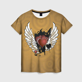 Женская футболка 3D с принтом Сердце с крыльями в Тюмени, 100% полиэфир ( синтетическое хлопкоподобное полотно) | прямой крой, круглый вырез горловины, длина до линии бедер | граффити | тату