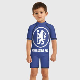 Детский купальный костюм 3D с принтом Chelsea FC в Тюмени, Полиэстер 85%, Спандекс 15% | застежка на молнии на спине | chelsea | англия | премьер лига | фанат | футбол | футболист | челси