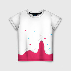 Детская футболка 3D с принтом KREME (original design) в Тюмени, 100% гипоаллергенный полиэфир | прямой крой, круглый вырез горловины, длина до линии бедер, чуть спущенное плечо, ткань немного тянется | cherry | cream | design | red | sugar | vanilla | white | вишня | яркое