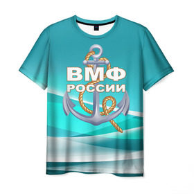 Мужская футболка 3D с принтом ВМФ России в Тюмени, 100% полиэфир | прямой крой, круглый вырез горловины, длина до линии бедер | Тематика изображения на принте: андреевский флаг | вмф | волна | канат | матрос | море | моряк | россия | флот | якорь