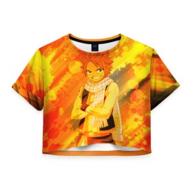 Женская футболка 3D укороченная с принтом Fire в Тюмени, 100% полиэстер | круглая горловина, длина футболки до линии талии, рукава с отворотами | fairy tail | хвост феи
