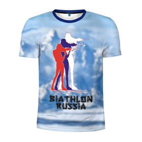 Мужская футболка 3D спортивная с принтом Biathlon russia в Тюмени, 100% полиэстер с улучшенными характеристиками | приталенный силуэт, круглая горловина, широкие плечи, сужается к линии бедра | биатлон