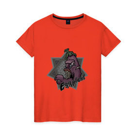 Женская футболка хлопок с принтом ЗомбиБаклажан в Тюмени, 100% хлопок | прямой крой, круглый вырез горловины, длина до линии бедер, слегка спущенное плечо | арт | баклажан | веган | звезда | зомби | мультик | овощи | череп