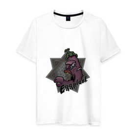Мужская футболка хлопок с принтом ЗомбиБаклажан в Тюмени, 100% хлопок | прямой крой, круглый вырез горловины, длина до линии бедер, слегка спущенное плечо. | арт | баклажан | веган | звезда | зомби | мультик | овощи | череп