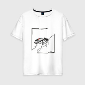 Женская футболка хлопок Oversize с принтом Превращение Замзы в Тюмени, 100% хлопок | свободный крой, круглый ворот, спущенный рукав, длина до линии бедер
 | арт | грегор замза | кафка | линии | превращение | таракан | черно белый | яблоко
