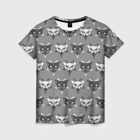 Женская футболка 3D с принтом Злые котики в Тюмени, 100% полиэфир ( синтетическое хлопкоподобное полотно) | прямой крой, круглый вырез горловины, длина до линии бедер | дьявол | звезда | кот | котик | кошка | милота | пентаграмма | серый | юмор