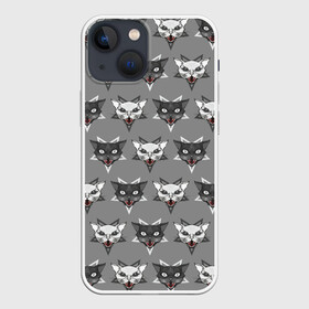Чехол для iPhone 13 mini с принтом Злые котики в Тюмени,  |  | Тематика изображения на принте: дьявол | звезда | кот | котик | кошка | милота | пентаграмма | серый | юмор