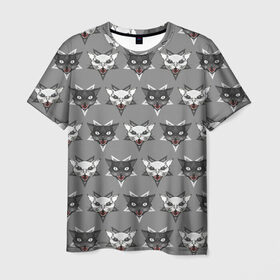 Мужская футболка 3D с принтом Злые котики в Тюмени, 100% полиэфир | прямой крой, круглый вырез горловины, длина до линии бедер | дьявол | звезда | кот | котик | кошка | милота | пентаграмма | серый | юмор