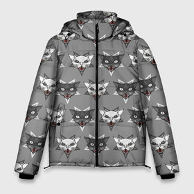 Мужская зимняя куртка 3D с принтом Злые котики в Тюмени, верх — 100% полиэстер; подкладка — 100% полиэстер; утеплитель — 100% полиэстер | длина ниже бедра, свободный силуэт Оверсайз. Есть воротник-стойка, отстегивающийся капюшон и ветрозащитная планка. 

Боковые карманы с листочкой на кнопках и внутренний карман на молнии. | Тематика изображения на принте: дьявол | звезда | кот | котик | кошка | милота | пентаграмма | серый | юмор