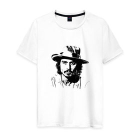Мужская футболка хлопок с принтом джони депп в Тюмени, 100% хлопок | прямой крой, круглый вырез горловины, длина до линии бедер, слегка спущенное плечо. | депп | джони | джонни
