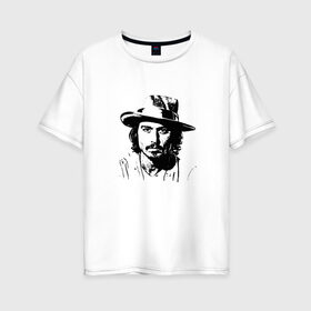 Женская футболка хлопок Oversize с принтом джони депп в Тюмени, 100% хлопок | свободный крой, круглый ворот, спущенный рукав, длина до линии бедер
 | депп | джони | джонни