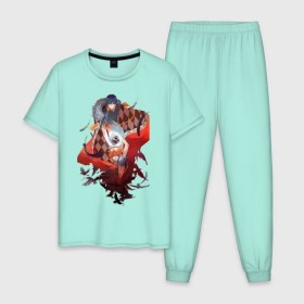 Мужская пижама хлопок с принтом Сёё Хината и Тобио Кагэяма в Тюмени, 100% хлопок | брюки и футболка прямого кроя, без карманов, на брюках мягкая резинка на поясе и по низу штанин
 | haikyuu | сёё хината | тобио кагэяма