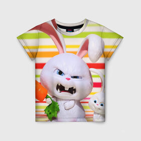 Детская футболка 3D с принтом Злой кролик в Тюмени, 100% гипоаллергенный полиэфир | прямой крой, круглый вырез горловины, длина до линии бедер, чуть спущенное плечо, ткань немного тянется | животные | злой | игрушка | кролик | мультфильм | тайная жизнь домашних животных