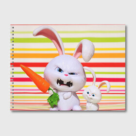 Альбом для рисования с принтом Злой кролик в Тюмени, 100% бумага
 | матовая бумага, плотность 200 мг. | Тематика изображения на принте: животные | злой | игрушка | кролик | мультфильм | тайная жизнь домашних животных