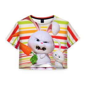 Женская футболка 3D укороченная с принтом Злой кролик в Тюмени, 100% полиэстер | круглая горловина, длина футболки до линии талии, рукава с отворотами | Тематика изображения на принте: животные | злой | игрушка | кролик | мультфильм | тайная жизнь домашних животных