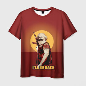 Мужская футболка 3D с принтом Маркс: I`ll Be Back в Тюмени, 100% полиэфир | прямой крой, круглый вырез горловины, длина до линии бедер | карл маркс | маркс | о.м.с.к. | революция