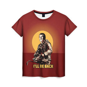Женская футболка 3D с принтом Сталин: I`ll Be Back в Тюмени, 100% полиэфир ( синтетическое хлопкоподобное полотно) | прямой крой, круглый вырез горловины, длина до линии бедер | история | о.м.с.к. | революция | ссср | сталин | супергерои