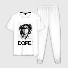 Мужская пижама хлопок с принтом Bob Marley Dope в Тюмени, 100% хлопок | брюки и футболка прямого кроя, без карманов, на брюках мягкая резинка на поясе и по низу штанин
 | Тематика изображения на принте: bobmarley | dope | fashion | swag | trend