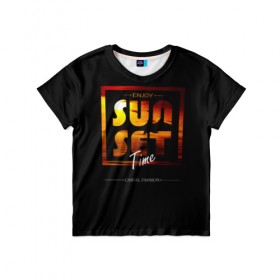 Детская футболка 3D с принтом Sunset Time в Тюмени, 100% гипоаллергенный полиэфир | прямой крой, круглый вырез горловины, длина до линии бедер, чуть спущенное плечо, ткань немного тянется | fashion | sunset | trend