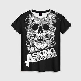 Женская футболка 3D с принтом Asking Alexandria в Тюмени, 100% полиэфир ( синтетическое хлопкоподобное полотно) | прямой крой, круглый вырез горловины, длина до линии бедер | Тематика изображения на принте: asking alexandria | музыка | рок | череп