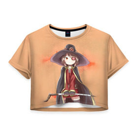 Женская футболка 3D укороченная с принтом Мегумин Такахаси в Тюмени, 100% полиэстер | круглая горловина, длина футболки до линии талии, рукава с отворотами | аниме | день | замечательный