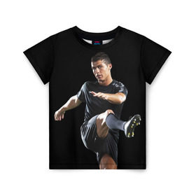Детская футболка 3D с принтом Роналдо в Тюмени, 100% гипоаллергенный полиэфир | прямой крой, круглый вырез горловины, длина до линии бедер, чуть спущенное плечо, ткань немного тянется | real | ronaldo | реал мадрид | роналдо | футбол | футболист