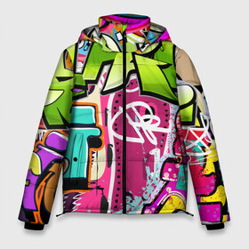 Мужская зимняя куртка 3D с принтом Граффити в Тюмени, верх — 100% полиэстер; подкладка — 100% полиэстер; утеплитель — 100% полиэстер | длина ниже бедра, свободный силуэт Оверсайз. Есть воротник-стойка, отстегивающийся капюшон и ветрозащитная планка. 

Боковые карманы с листочкой на кнопках и внутренний карман на молнии. | балон | граффити | краски | молодежь | рисунок | стена | стиль | улица | уличный образ