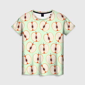 Женская футболка 3D с принтом Молодильные яблочки в Тюмени, 100% полиэфир ( синтетическое хлопкоподобное полотно) | прямой крой, круглый вырез горловины, длина до линии бедер | life in da trash | vogue | алена двойченкова | вог | двойченкова | егор дружинин | мига | мигель | молодильные яблочки | персики | танцы | танцы на тнт | тнт | яблоки | яблочки