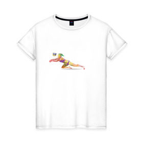 Женская футболка хлопок с принтом Волейбол геометрия в Тюмени, 100% хлопок | прямой крой, круглый вырез горловины, длина до линии бедер, слегка спущенное плечо | полигоны
