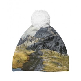 Шапка 3D c помпоном с принтом Свежий воздух в Тюмени, 100% полиэстер | универсальный размер, печать по всей поверхности изделия | Тематика изображения на принте: горы. природа | красота | пейзаж | свежесть | скалы