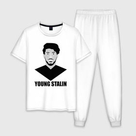 Мужская пижама хлопок с принтом Young Stalin в Тюмени, 100% хлопок | брюки и футболка прямого кроя, без карманов, на брюках мягкая резинка на поясе и по низу штанин
 | молодой | патриот | россия | советский | ссср | сталин