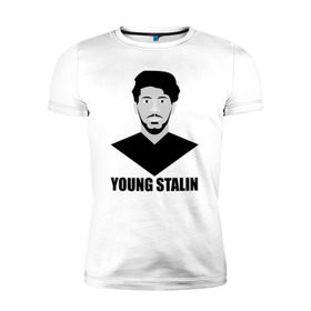 Мужская футболка премиум с принтом Young Stalin в Тюмени, 92% хлопок, 8% лайкра | приталенный силуэт, круглый вырез ворота, длина до линии бедра, короткий рукав | молодой | патриот | россия | советский | ссср | сталин