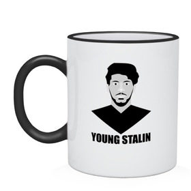 Кружка двухцветная с принтом Young Stalin в Тюмени, керамика | объем — 330 мл, диаметр — 80 мм. Цветная ручка и кайма сверху, в некоторых цветах — вся внутренняя часть | молодой | патриот | россия | советский | ссср | сталин