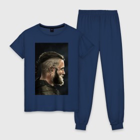 Женская пижама хлопок с принтом Ragnar Lodbrock в Тюмени, 100% хлопок | брюки и футболка прямого кроя, без карманов, на брюках мягкая резинка на поясе и по низу штанин | ragnar lodbrock | vikings | викинги | рагнар лодброк