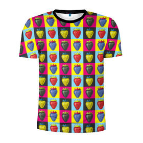 Мужская футболка 3D спортивная с принтом POP ART в Тюмени, 100% полиэстер с улучшенными характеристиками | приталенный силуэт, круглая горловина, широкие плечи, сужается к линии бедра | Тематика изображения на принте: popart | клубника | поп арт | ягоды