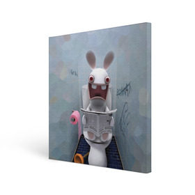 Холст квадратный с принтом Кролик с газетой в Тюмени, 100% ПВХ |  | rabbids | вантуз | горшок | зайцы засранцы | заяц | туалет