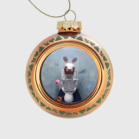 Стеклянный ёлочный шар с принтом Кролик с газетой в Тюмени, Стекло | Диаметр: 80 мм | rabbids | вантуз | горшок | зайцы засранцы | заяц | туалет