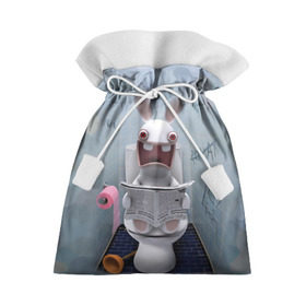 Подарочный 3D мешок с принтом Кролик с газетой в Тюмени, 100% полиэстер | Размер: 29*39 см | Тематика изображения на принте: rabbids | вантуз | горшок | зайцы засранцы | заяц | туалет