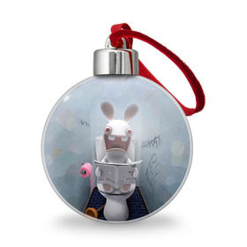 Ёлочный шар с принтом Кролик с газетой в Тюмени, Пластик | Диаметр: 77 мм | Тематика изображения на принте: rabbids | вантуз | горшок | зайцы засранцы | заяц | туалет