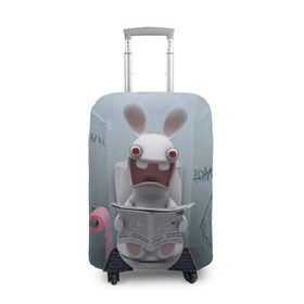 Чехол для чемодана 3D с принтом Кролик с газетой в Тюмени, 86% полиэфир, 14% спандекс | двустороннее нанесение принта, прорези для ручек и колес | rabbids | вантуз | горшок | зайцы засранцы | заяц | туалет