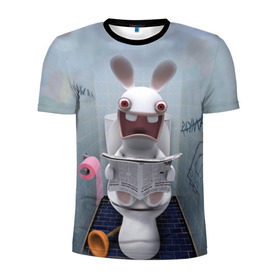 Мужская футболка 3D спортивная с принтом Кролик с газетой в Тюмени, 100% полиэстер с улучшенными характеристиками | приталенный силуэт, круглая горловина, широкие плечи, сужается к линии бедра | rabbids | вантуз | горшок | зайцы засранцы | заяц | туалет