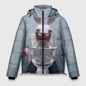 Мужская зимняя куртка 3D с принтом Кролик с газетой в Тюмени, верх — 100% полиэстер; подкладка — 100% полиэстер; утеплитель — 100% полиэстер | длина ниже бедра, свободный силуэт Оверсайз. Есть воротник-стойка, отстегивающийся капюшон и ветрозащитная планка. 

Боковые карманы с листочкой на кнопках и внутренний карман на молнии. | Тематика изображения на принте: rabbids | вантуз | горшок | зайцы засранцы | заяц | туалет