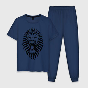Мужская пижама хлопок с принтом Lion в Тюмени, 100% хлопок | брюки и футболка прямого кроя, без карманов, на брюках мягкая резинка на поясе и по низу штанин
 | зверь | лев | царь
