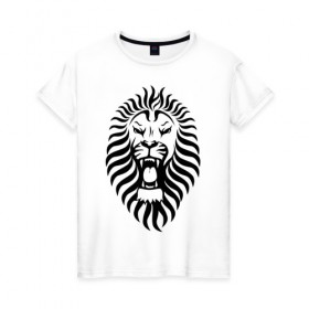 Женская футболка хлопок с принтом Lion в Тюмени, 100% хлопок | прямой крой, круглый вырез горловины, длина до линии бедер, слегка спущенное плечо | зверь | лев | царь