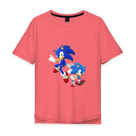 Мужская футболка хлопок Oversize с принтом Sonic (Соник) в Тюмени, 100% хлопок | свободный крой, круглый ворот, “спинка” длиннее передней части | Тематика изображения на принте: retro | sega | sonic