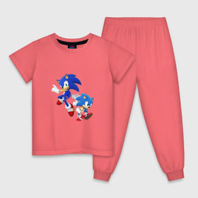 Детская пижама хлопок с принтом Sonic (Соник) в Тюмени, 100% хлопок |  брюки и футболка прямого кроя, без карманов, на брюках мягкая резинка на поясе и по низу штанин
 | Тематика изображения на принте: retro | sega | sonic