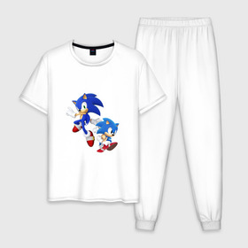Мужская пижама хлопок с принтом Sonic (Соник) в Тюмени, 100% хлопок | брюки и футболка прямого кроя, без карманов, на брюках мягкая резинка на поясе и по низу штанин
 | Тематика изображения на принте: retro | sega | sonic