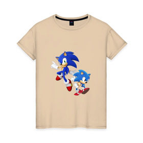 Женская футболка хлопок с принтом Sonic (Соник) в Тюмени, 100% хлопок | прямой крой, круглый вырез горловины, длина до линии бедер, слегка спущенное плечо | Тематика изображения на принте: retro | sega | sonic